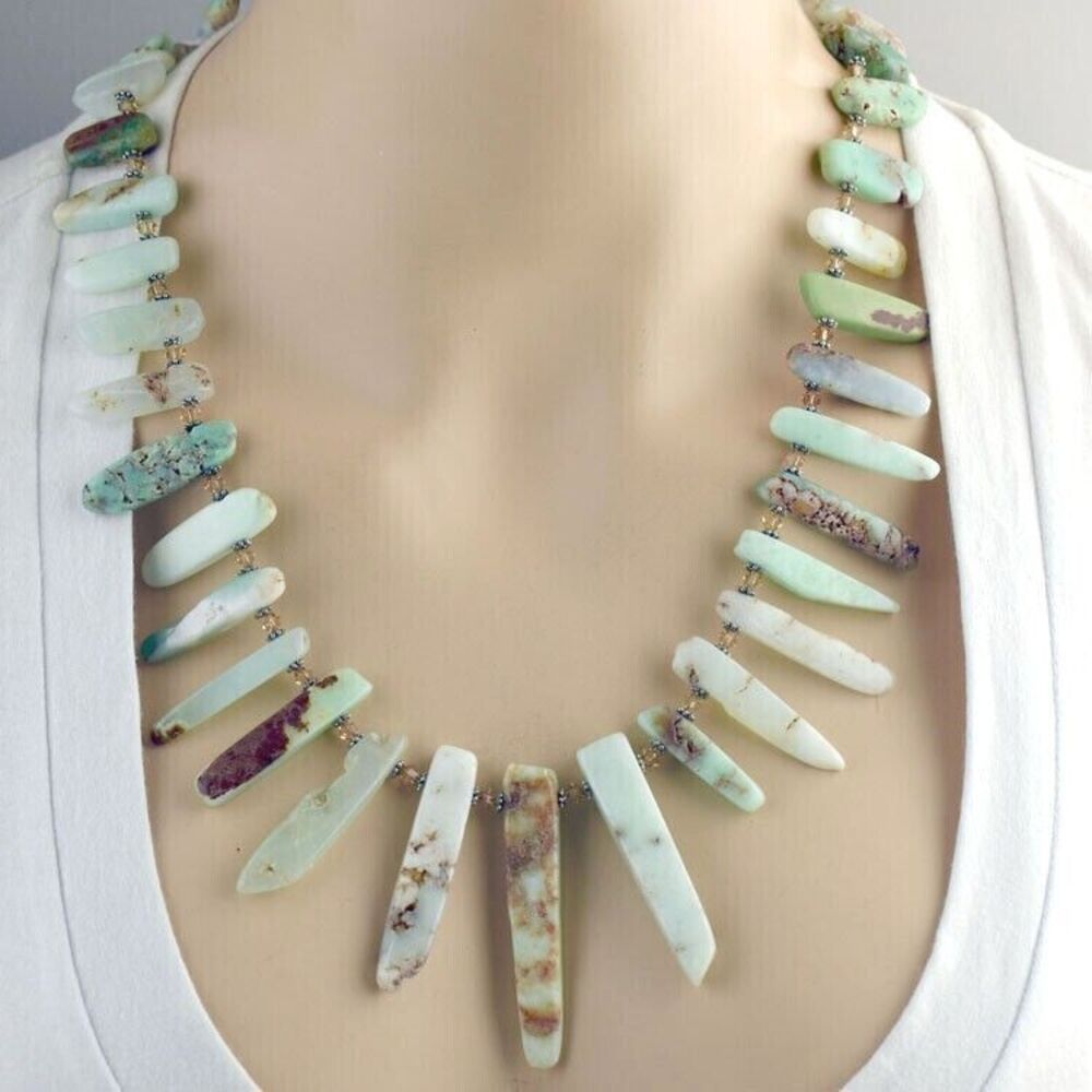 Handcrafted Chrysoprase Necklace Earring set made with Swarovski Crystals